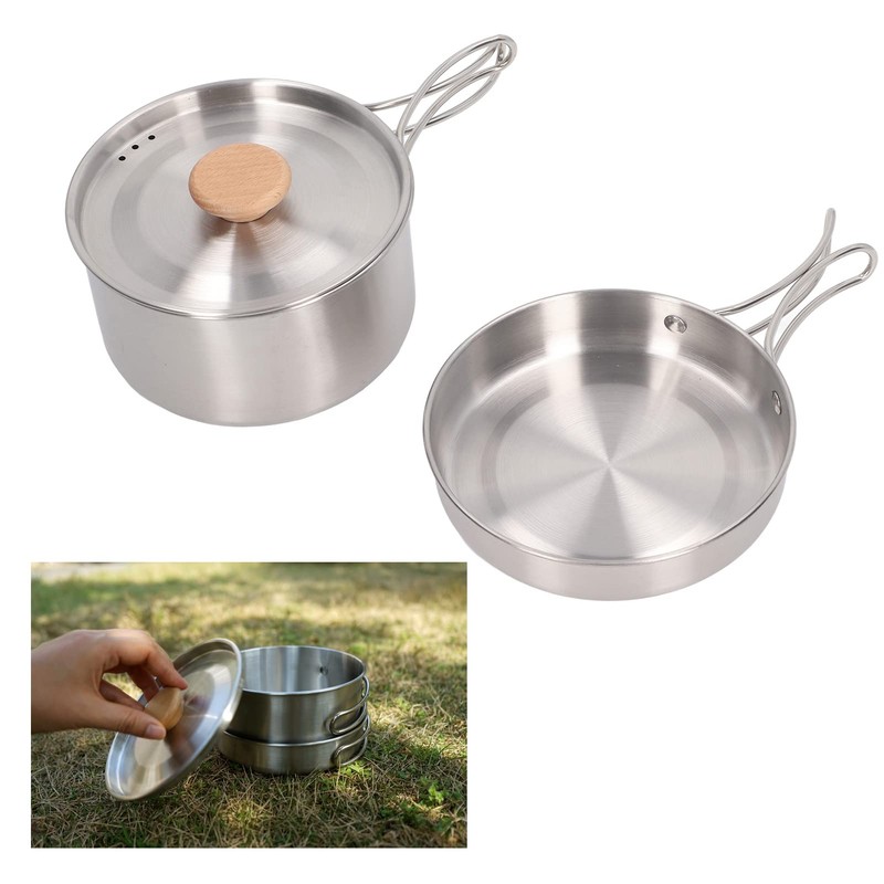 Cooking Pot and Pan Set, 304 Stainless Steel Portable Camping