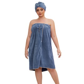 GOSCHE Towel Wrap for Women Plus Size (XXL-XXXXL), Spa Shower Towel Wrap, Wearable Bath Wrap with Hair Towel Wrap, Oversized Towel, Dark Blue