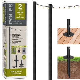 EXCELLO GLOBAL PRODUCTS Bistro String Light Poles - 2 Pack - Extends to 10 Feet - Universal Mounting Options Included with 50 ft. of G40 LED Lights (50 Lights)