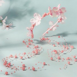 yuruyi Flower Crowns for Women, Floral Crown Pearl Headpiece for Wedding Bridal Festival Adjustable Hairbands Camellia Handmade Hair Wreath Accessory Hairbands for Girls (Pink, Adjustable)