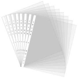 100 A4 Plastic Punched Pockets 45 Micron Polly Pockets Filing Folders Wallets Sleeves for Home Office and School Document Files Folders Filing Wallets Sleeves Hold 15 to 20 Sheets