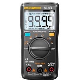 AN8008 True RMS Digital Multimeter - 9999 Counts, Transistor Testing, Auto Electrical Measurements, Voltage Capacitance Power Meter with Box - Black