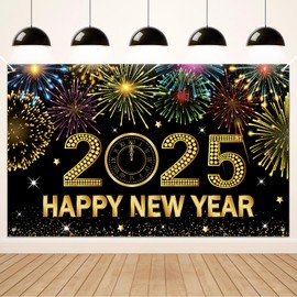 Koliphy New Year's Eve Decoration 2025 New Year Banner, 2025 Happy New Year Banner, New Year's Eve Party Fabric Background, New Year Decoration 2025 New Year's Eve Party Decoration for Indoors and