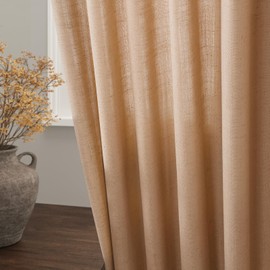 Camel Linen Cafe Curtains 30 Inch Length Privacy Light Filtering Semi Sheer Front Door Small Window Curtain Back Tab Rod Pocket Pleated Short Curtains for Bathroom Kitchen Basement RV 30Wx30L