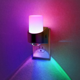 JandCase LED Night Lights Plug into Wall, Color Changing Night Light with Dusk to Dawn Light Sensor, 8-Color RGB Night Light for Kids, Color LED Nightlight for Bedroom Bathroom Kids Room