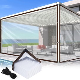Adiwo 2x4m Waterproof Clear Tarpaulin, Heavy Duty Transparent Tarpaulin with 6 M Ropes, Reinforced Eyelets Clear Tarps for Waterproof Frost Resistant UV Protection Garden Outdoor Camping