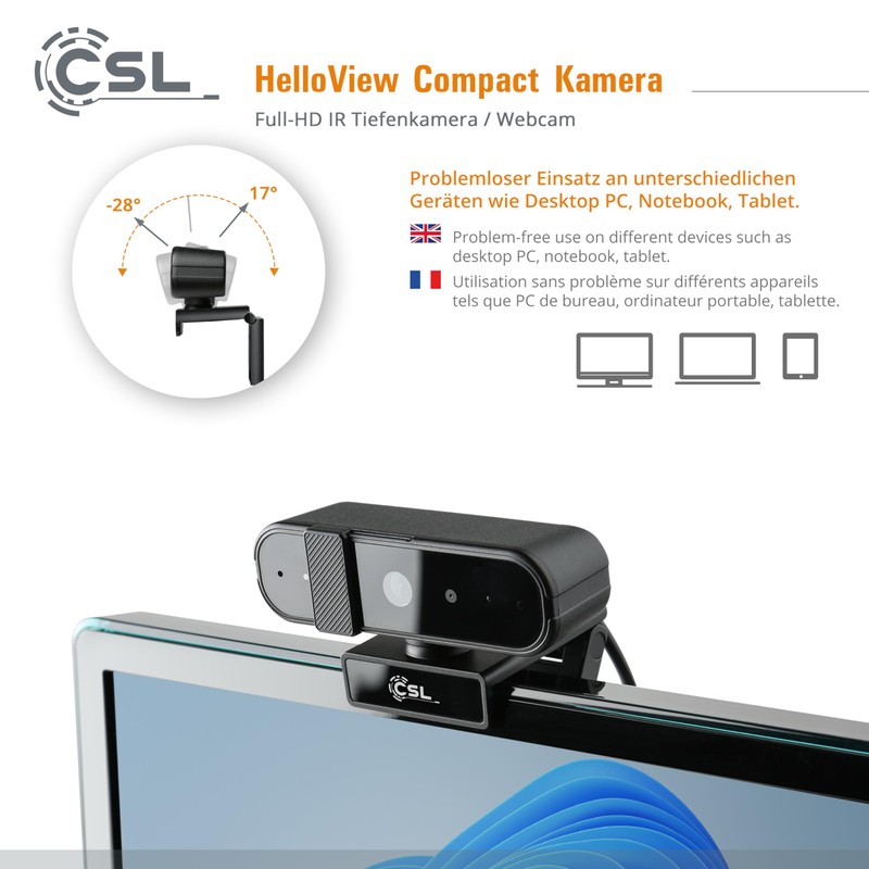 Windows Hello Camera - CSL HelloView Compact RGB Webcam, Infrared