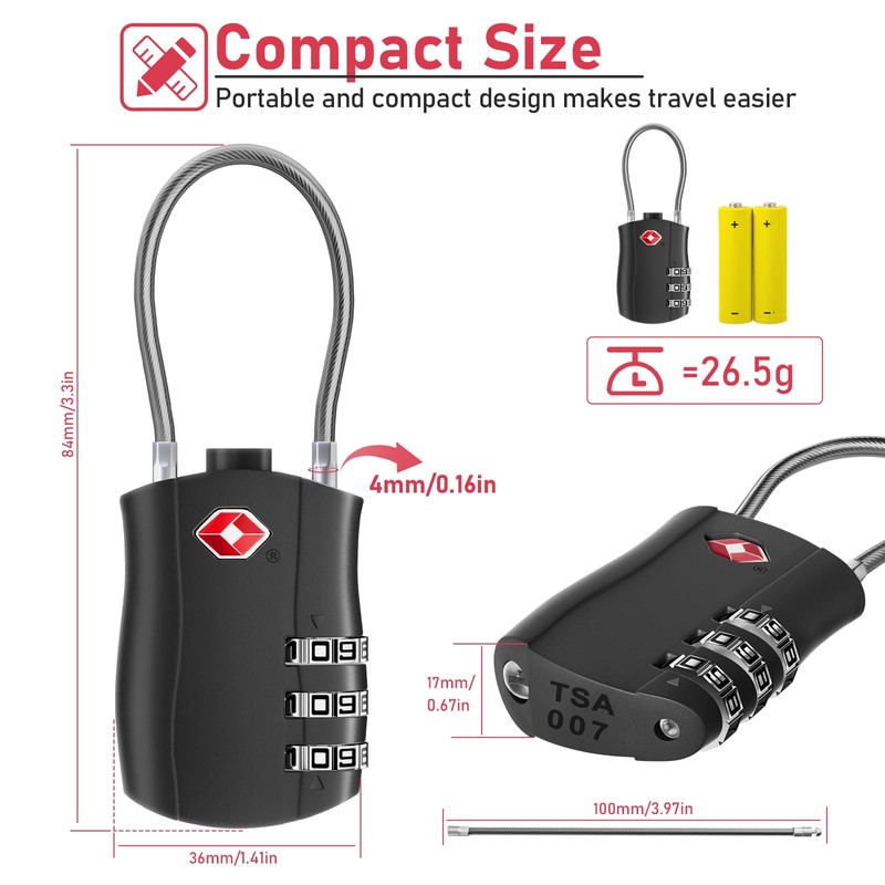 NAGE TSA Suitcase Locks, 3-Digit Security Luggage Locks, Travel Padlocks