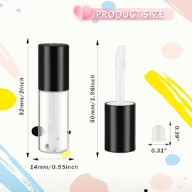 DynnnDy 50Pcs 3ml Empty Lip Gloss Tubes with Brush Refillable Cute Lip Balm Bottles Bulk Transparent Cosmetic Sample Containers for DIY Lipstick Eyelash Growth Liquid,Black Cap