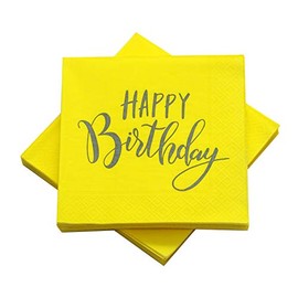 20 Serviettes Happy Birthday 33 x 33 cm Yellow / Grey