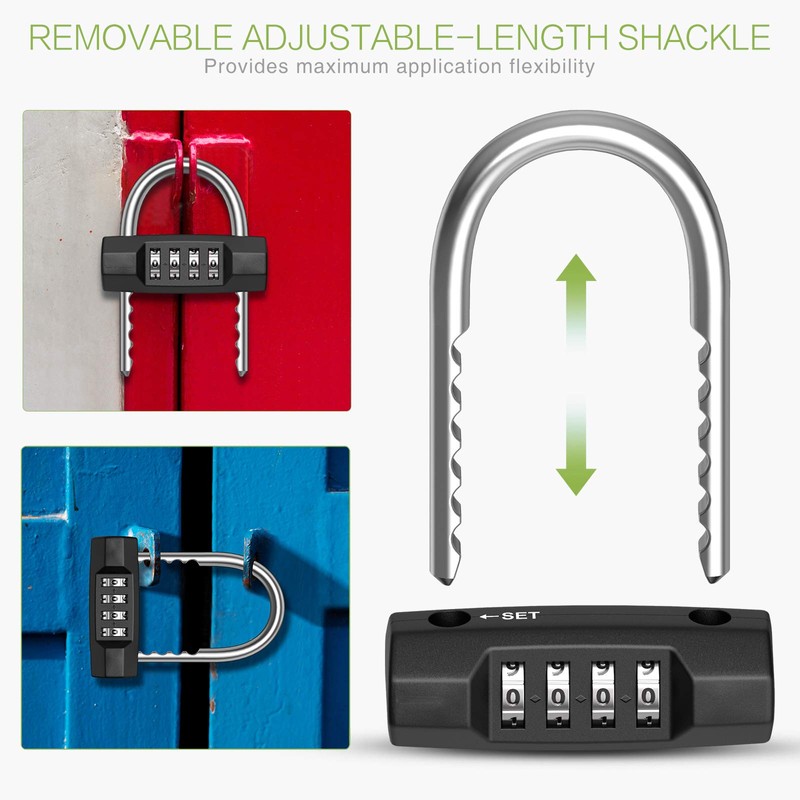 KeeKit Combination Padlock, 4 Digit Resettable Combo Lock with Adjustable