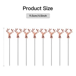 Mewuthede Cocktail Picks,8 Piece Stainless Steel Deer Head Shape Martini Picks Reusable Toothpicks Fruit Picks for Olives, Appetizer, Sandwiches, Cherries (Rose Gold)