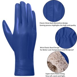 Harssidanzar Lady Leather Gloves, Winter Warm Fleece Lining Touchscreen Texting Warm Driving Lambskin Leather Gloves GL018,Blue,Size M