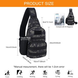 HUNTVP Tactical Military Chest Bag Molle Crossbody Shoulder Sling Pack Backpack with Water Bottle Holder Camo