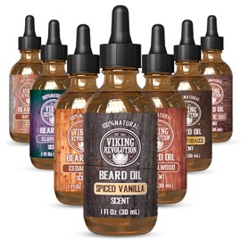 Viking Revolution Aceite Para Barba Con Vainilla Especiada Para Hombres - Aceite Natural Para Barba Para Hombres Con Aceite De Argán Y Jojoba - Suavizante, Fortalece E Hidrata L 1 Onza Líquida (Paq
