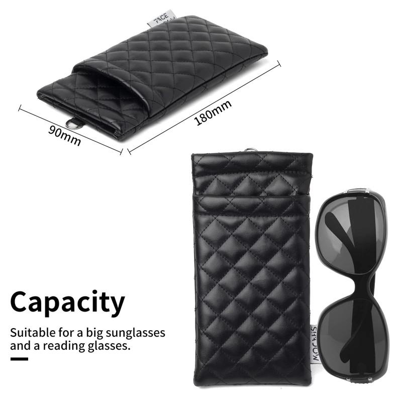 Face Shadow Double Eyeglasses Pouch Large Squeeze Top Microfiber Soft