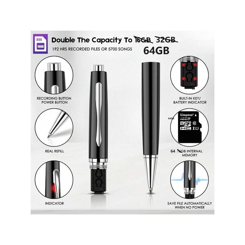 32GB Voice Activated Recorder With Writing Capability - One-Touch Recording,