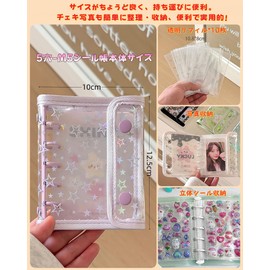Tsukitoy Sticker Pad, Girls, Removable, Cute, M5 Sticker Pad, Clear Double-Sided Refills, 10 Refills, Refillable, 5-Hole Soft Cover Binder, 3D Sticker/Trekker Storage Organization, Pushing Goods