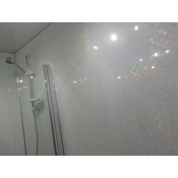 6 White Sparkle Diamond Effect PVC Bathroom Cladding Shower Wall Panels