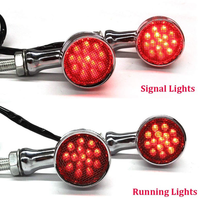 MISS MOLY Chrome Motorcycle LED Turn Signals RED Light Brake