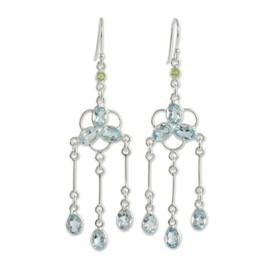 NOVICA Artisan Handmade Blue Topaz Peridot Chandelier Earrings Silver Sterling Green India Birthstone 'Midsummer Light'