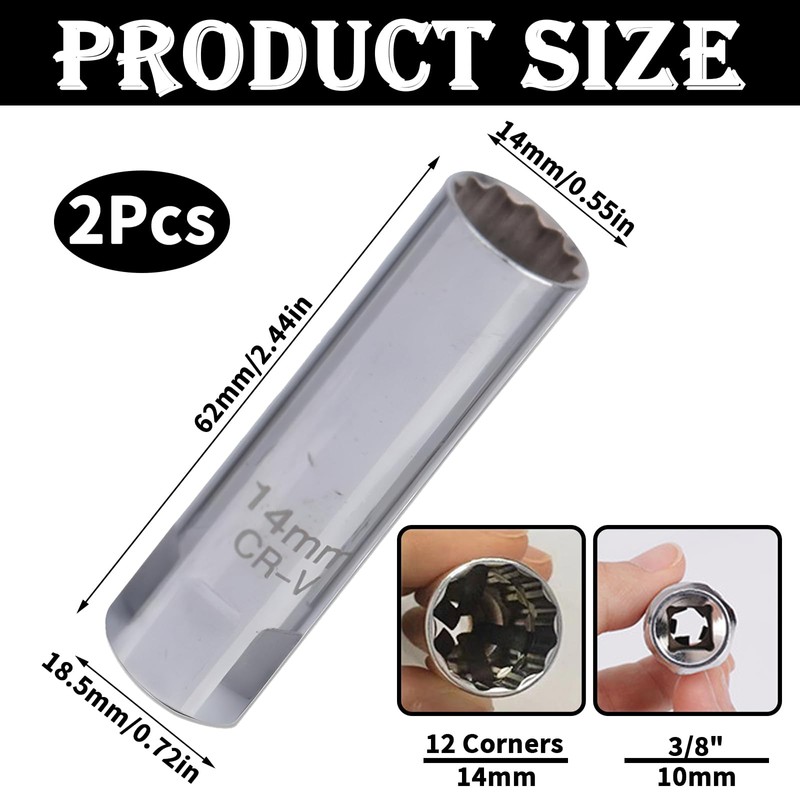 XZSKD 2 Pcs 14mm Spark Plug Socket, Spark Plug Removal