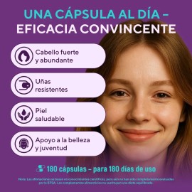 Biotina y Colágeno Hidrolizado, Cápsulas para Cabello, Piel y Uñas, 180 Unidades | SUPLINT