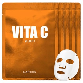 5 Mascarillas Faciales Vita C de Lapcos. Lujoso Cuidado de la Piel con esencia de Vitamina C, Espino Amarillo y Hierba de Limón para Iluminar, Rejuvenecer y Revitalizar la Piel Facial