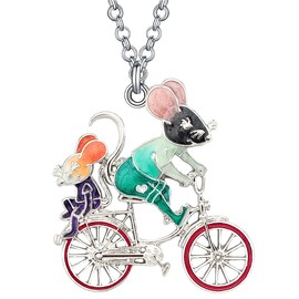 WEVENI Enamel Alloy Cute Cycling Mouse Necklace Rat Pendant Charms Fashion Jewelry for Women Girls Gifts (Multi)