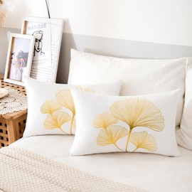 ETOLISHOP Set of 2 Cushion Covers, 30 x 50 cm, Ginkgo Biloba Velvet Cushion Covers, White Cushion Cover, Soft Cosy Cushion Covers, Decorative Cushion Cover, Modern Decorative Cushion Cover for Sofa