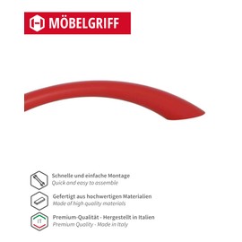 Gedotec Furniture handles for children's rooms, drill spacing 128 mm, red colour, pack of 5, plastic drawer handles, colour, colourful door handles, children's furniture handles, narrow handles,