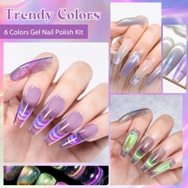 MTSSII Glitter Cat Eye Gel Polish Glitter Gel Polish with 1 Magnet, Purple Pink Green Cateye Gel Kit Salon Manicure Gift 6 Colors*7ml