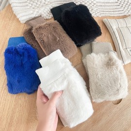 Women's Winter Thick Fleece-Lined Pom-Pom Outdoor Riding Warm Sleeve Gloves with Elastic Cuff Blue 10ea