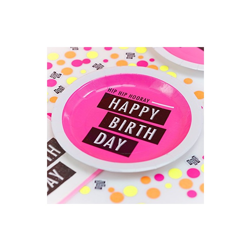 Ginger Ray Neon Pink Fluorescent Happy Birthday Paper Party Plates