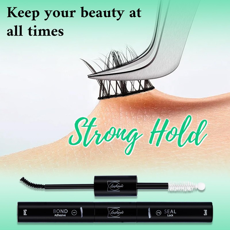 LASHSUN 2-in-1 Lash Cluster Glue Kit, Waterproof Bond and Seal,