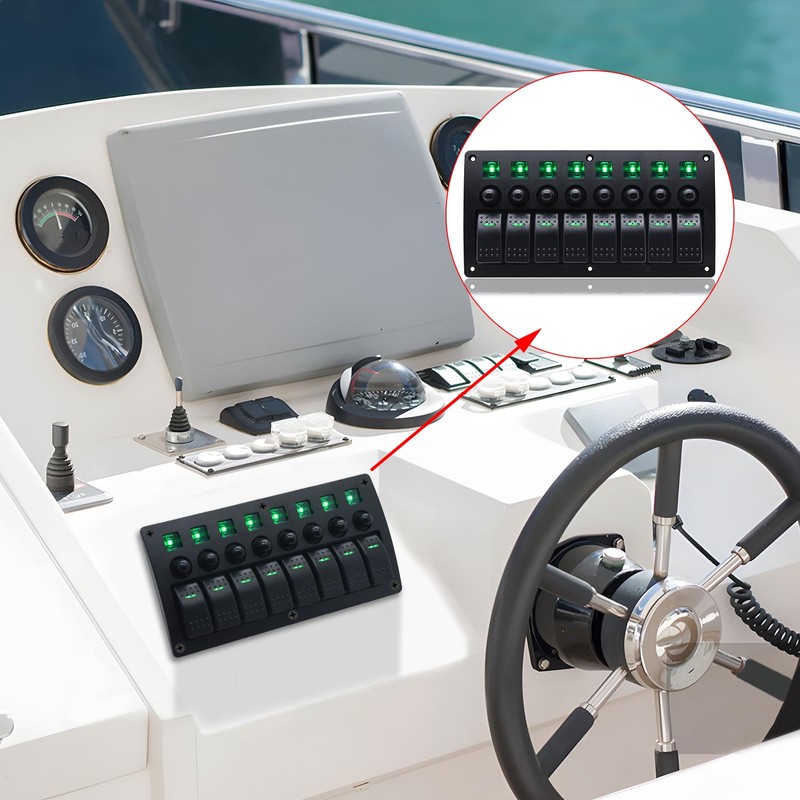 Geloo 8 Gang Marine Rocker Switch Panel, Boat Switch Panel