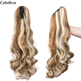 Cybelleza Clip-In Ponytail Extensions Braid Hairpiece Claw Ponytail Hair Extension Like Real Hair Wavy Curly Synthetic Hair Long Hair Heat Resistant Golden Brown & Bleached Blonde