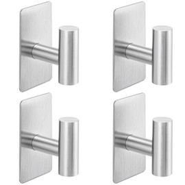 Nolimas Adhesive Towel Hooks, Heavy Duty Wall Hooks, Towel Hooks for Bathrooms Adhesive, SUS304 Stainless Steel Waterproof Sticky Kitchen Hooks for Hanging Towel,Clothes,Robe,Brushed Nickel,4Pack