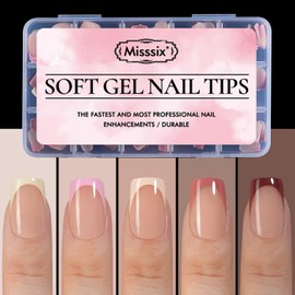 Misssix XBASICTIPS French Tip Press On Nails, 150 Pcs Short Square French Gel Nail Tips, Soft Gel Soak Off Pre-shaped No File Need Fake Nails for Nail Art DIY 15 Sizes