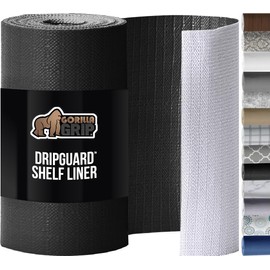 GORILLA GRIP DripGuard Shelf Liner, Non-Adhesive Drawer and Kitchen Cabinet Protector, Strong Grip Slip Resistant Underside, Smooth Surface Liners for Cabinets, Bathroom Closets, 17.5x240 Inch, Black