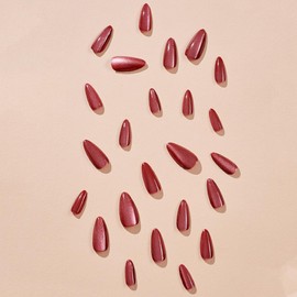 Cat Eye Press on Nails Medium Red Almond Fake Nails, Holographic Glitter Gel Acrylic Nails with Nail Glue, Shiny Glossy False Nails Kits for Women Super Fit Natural Nails 24 Pcs