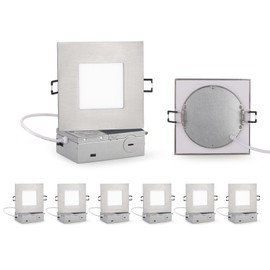 ZYC 4-inch Square Recessed Lighting - Ultra Thin Dimmable Square LED Ceiling Light,5 Color Temperature 2700-5000K Selectable,9W 800LM High Brightness,Canless Wafer Downlight,Pack of 6 Brushed Nickel.