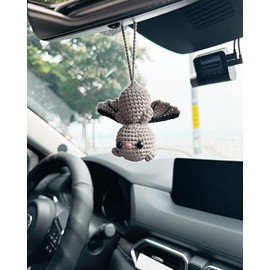 Bunny Crochet American Flag Car Rear View Mirror Holder, Cute Car Hanging Ornament, Independence Day Gift, Crochet Lovely Ornament, Automotive Interior Decorations (Cute Fly Bat)