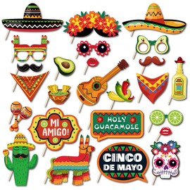 ZOONPIL Mexico Fiesta Photo Booth Props, 25 Pieces Funny Mexican Carnival Party Decoration, for May 1st Selfie Party Supplies, Fiesta Photo Decoration, Mexican Theme Party
