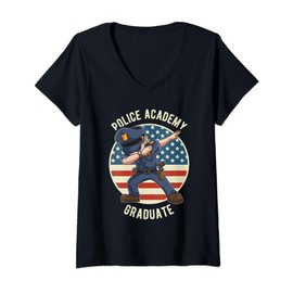 Womens Dabbing Police Academy Cop Graduation Gift American Flag V-Neck T-Shirt