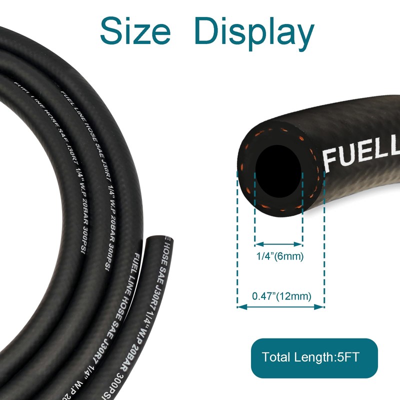HOUSUN Fuel Line 1/4 Inch ID, Fuel Hose 5FT, J30R7