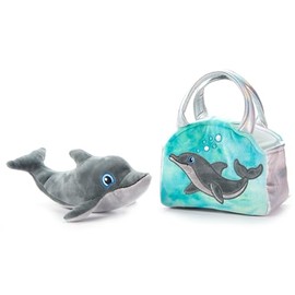 The Petting Zoo Bottlenose Dolphin Stuffed Animal Plushie and Purse Set, Gifts for Kids, Sealife Animal Toy, Gray Bottlenose Dolphin Plush Toy and Purse Pet Carrier