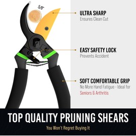 Ultra Sharp Japanese Steel Pruning Shears - Cuts 3X Easier, Weak Hand Arthritis Clippers, Rust-Resistant Titanium Coated Pruner, Effortlessly Cuts 3/4 Inch