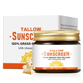 Beef Tallow Sunscreen SPF 50, Deep Nourishment Grass-Fed Tallow Cream with Broad Spectrum UV Protection, SPF 50 Moisturizer Organic Sun Cream for Face & Body, Unscented Hydration
