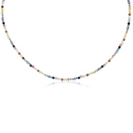 MATERIA by Matthias Wagner Gemstone Choker Necklace Silver 925 Pearls Colourful for Women CO-40, Gemstone